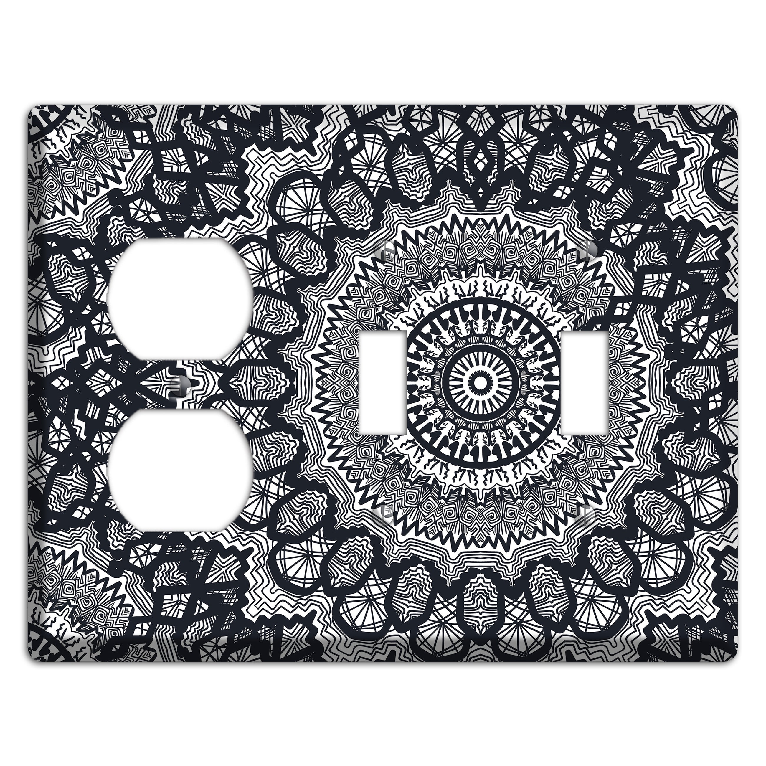 Mandala Black and White Style T Cover Plates Duplex / 2 Toggle Wallplate