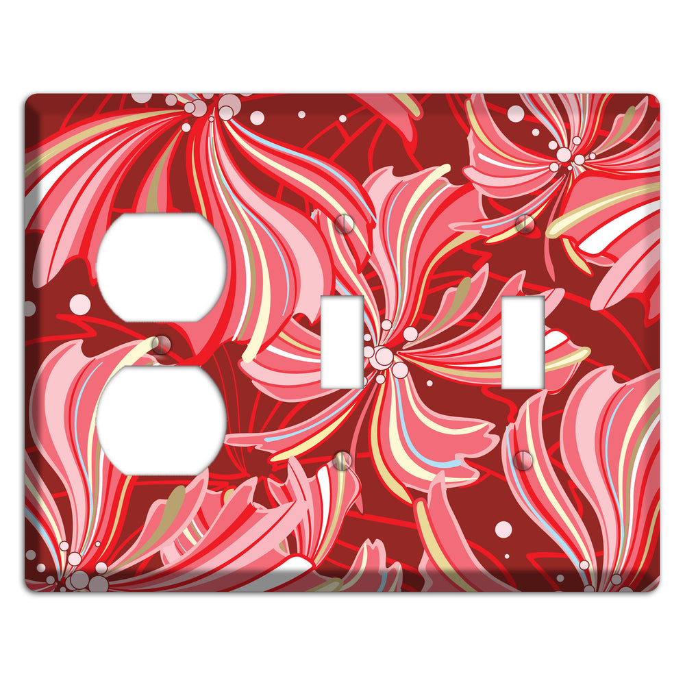 Red Deco Blossoms Duplex / 2 Toggle Wallplate