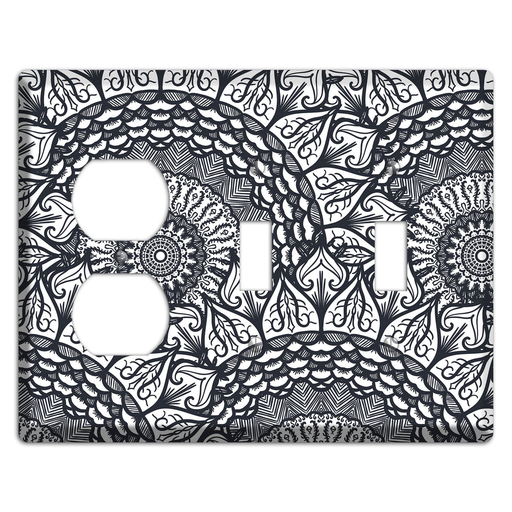 Mandala Black and White Style L Cover Plates Duplex / 2 Toggle Wallplate