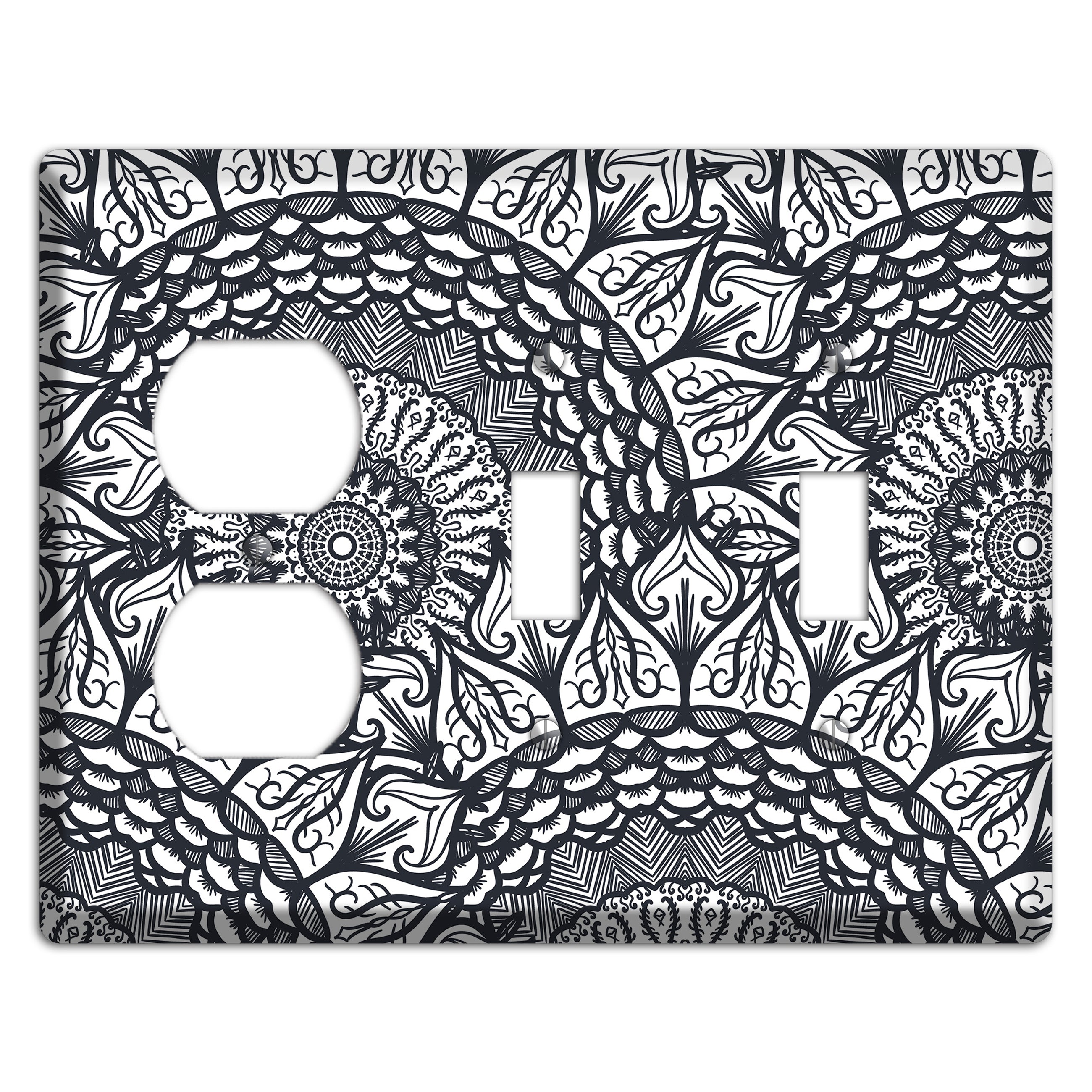 Mandala Black and White Style L Cover Plates Duplex / 2 Toggle Wallplate
