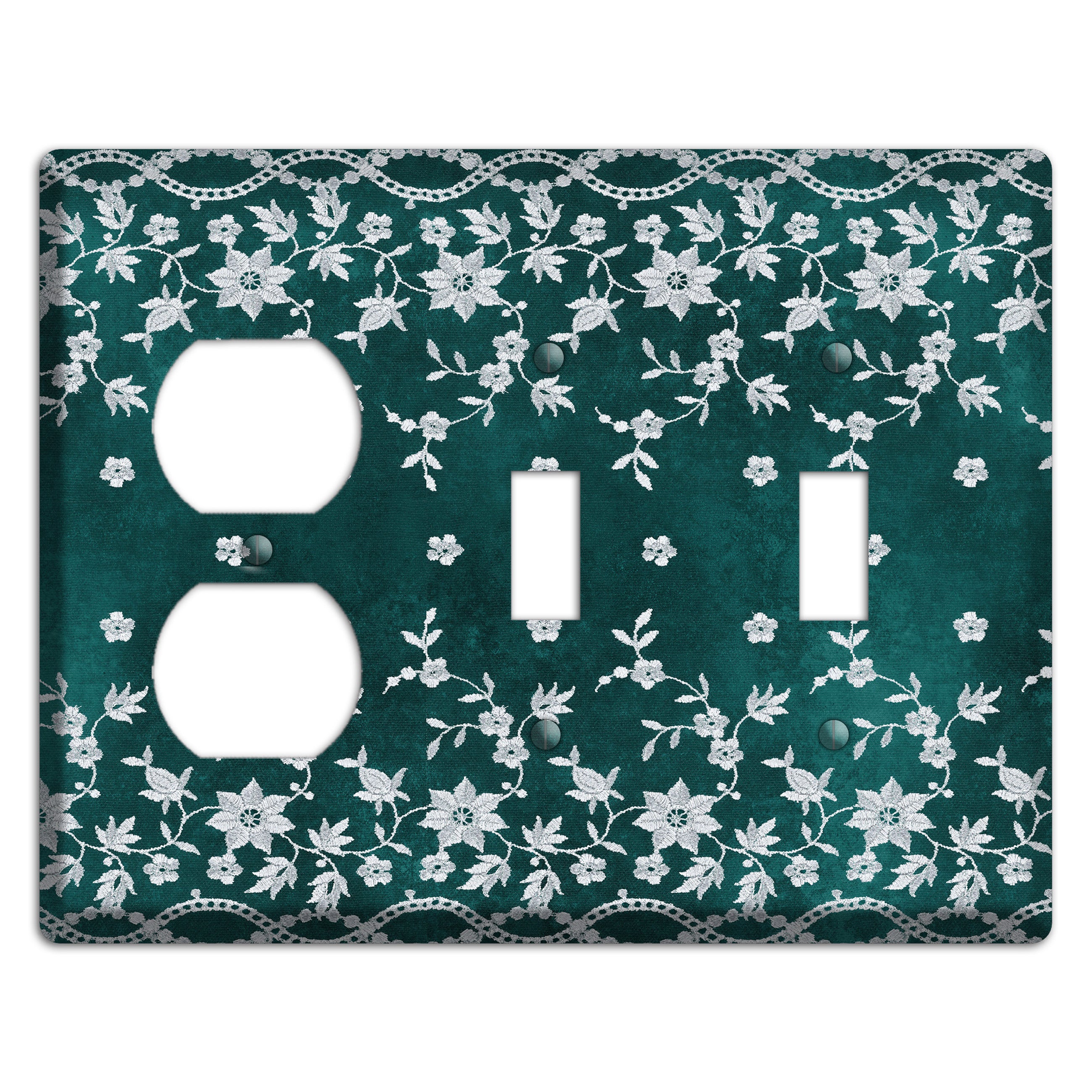 Embroidered Floral Teal Duplex / 2 Toggle Wallplate