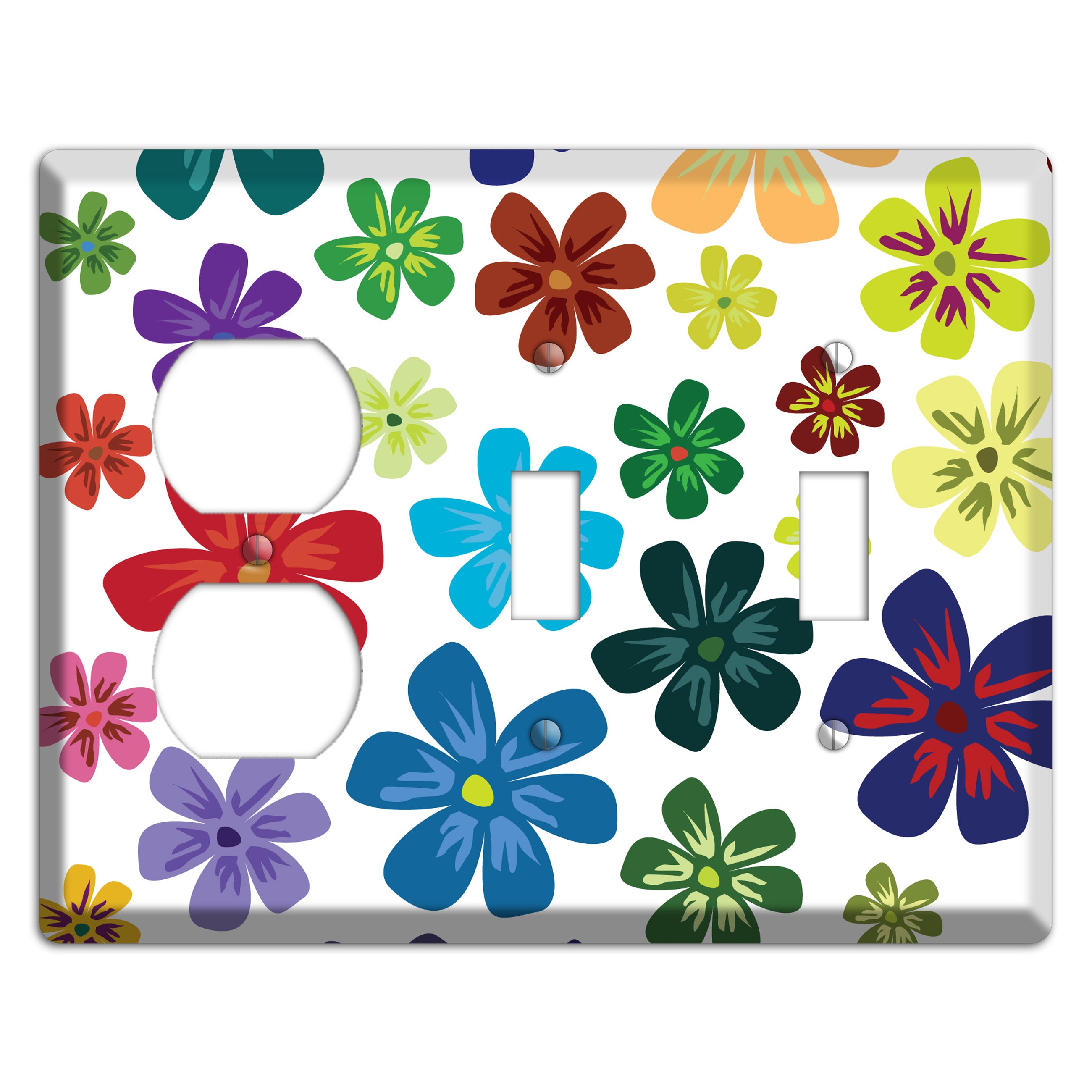 White Flowers Duplex / 2 Toggle Wallplate