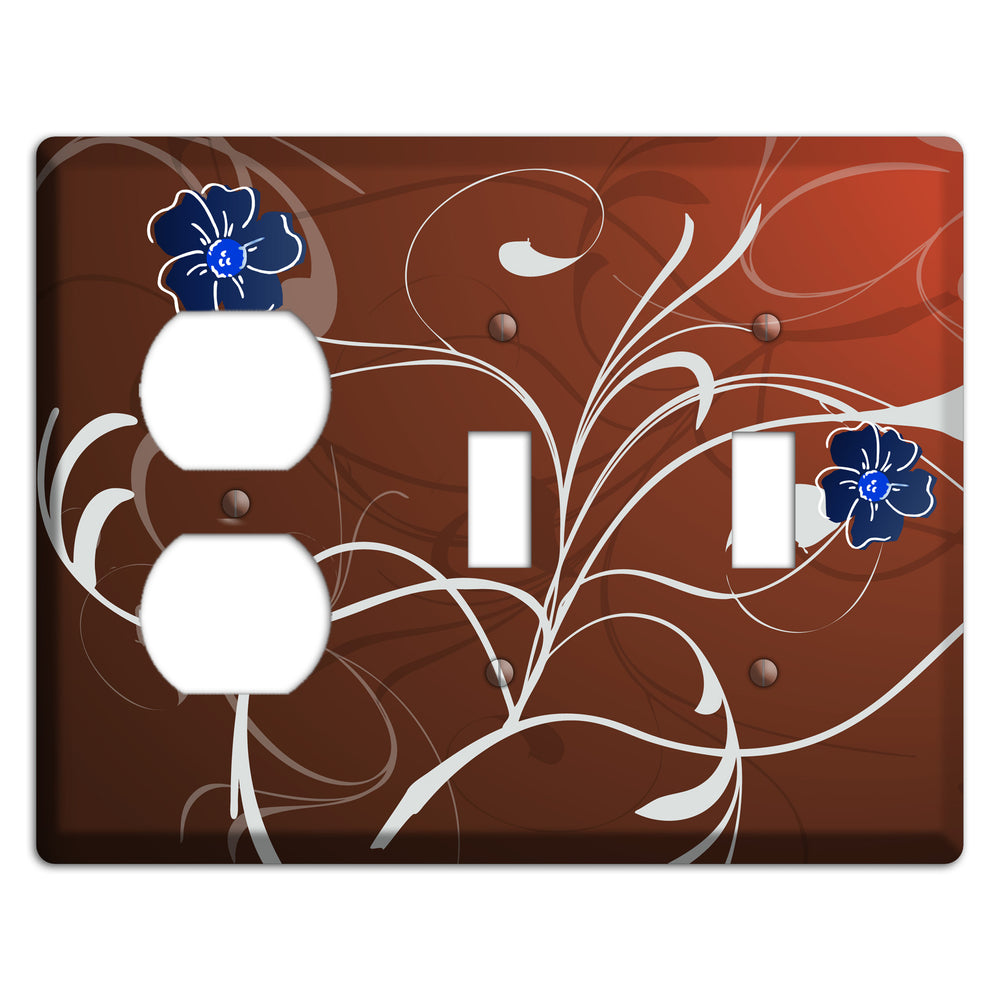 Brown Flower with Swirl Duplex / 2 Toggle Wallplate