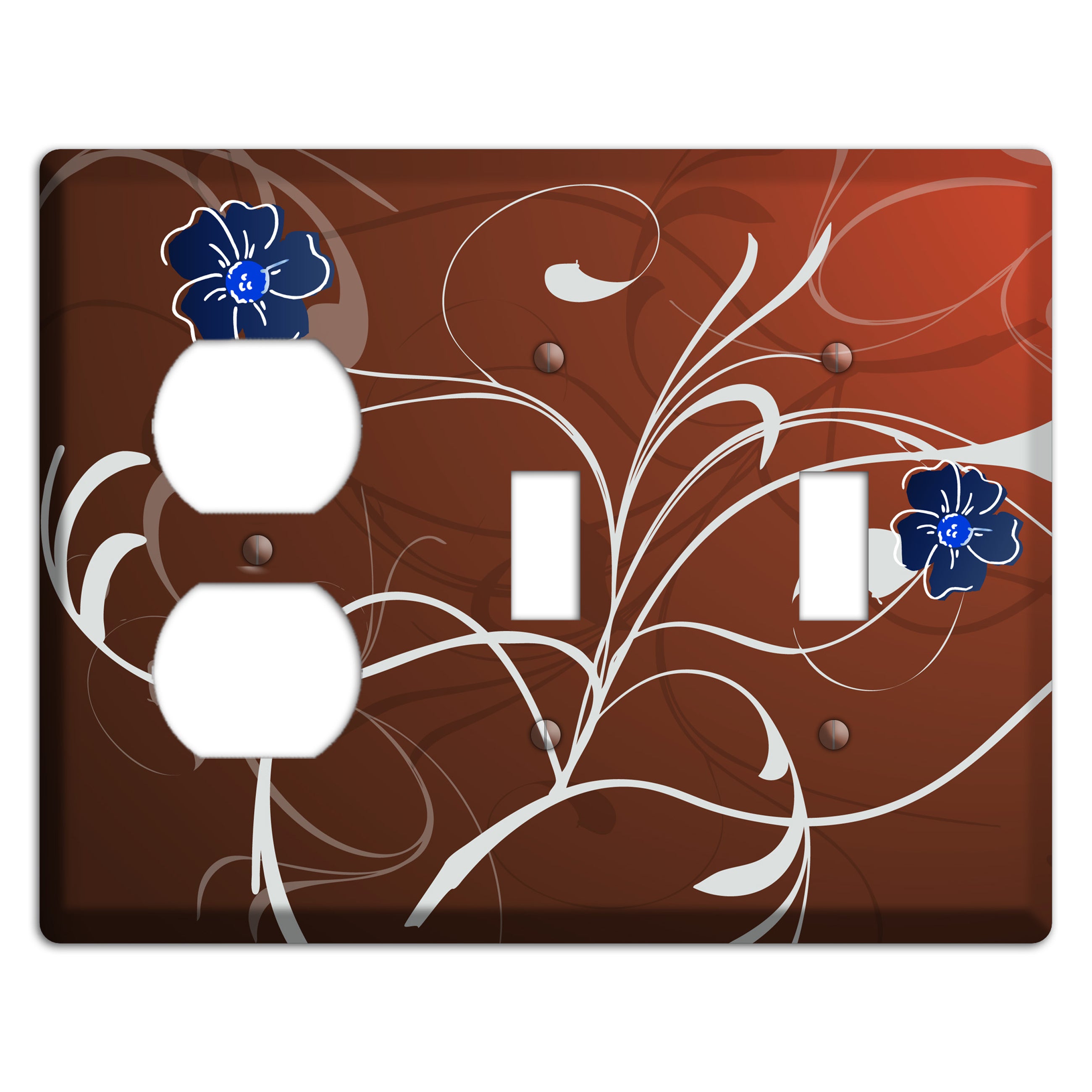 Brown Flower with Swirl Duplex / 2 Toggle Wallplate