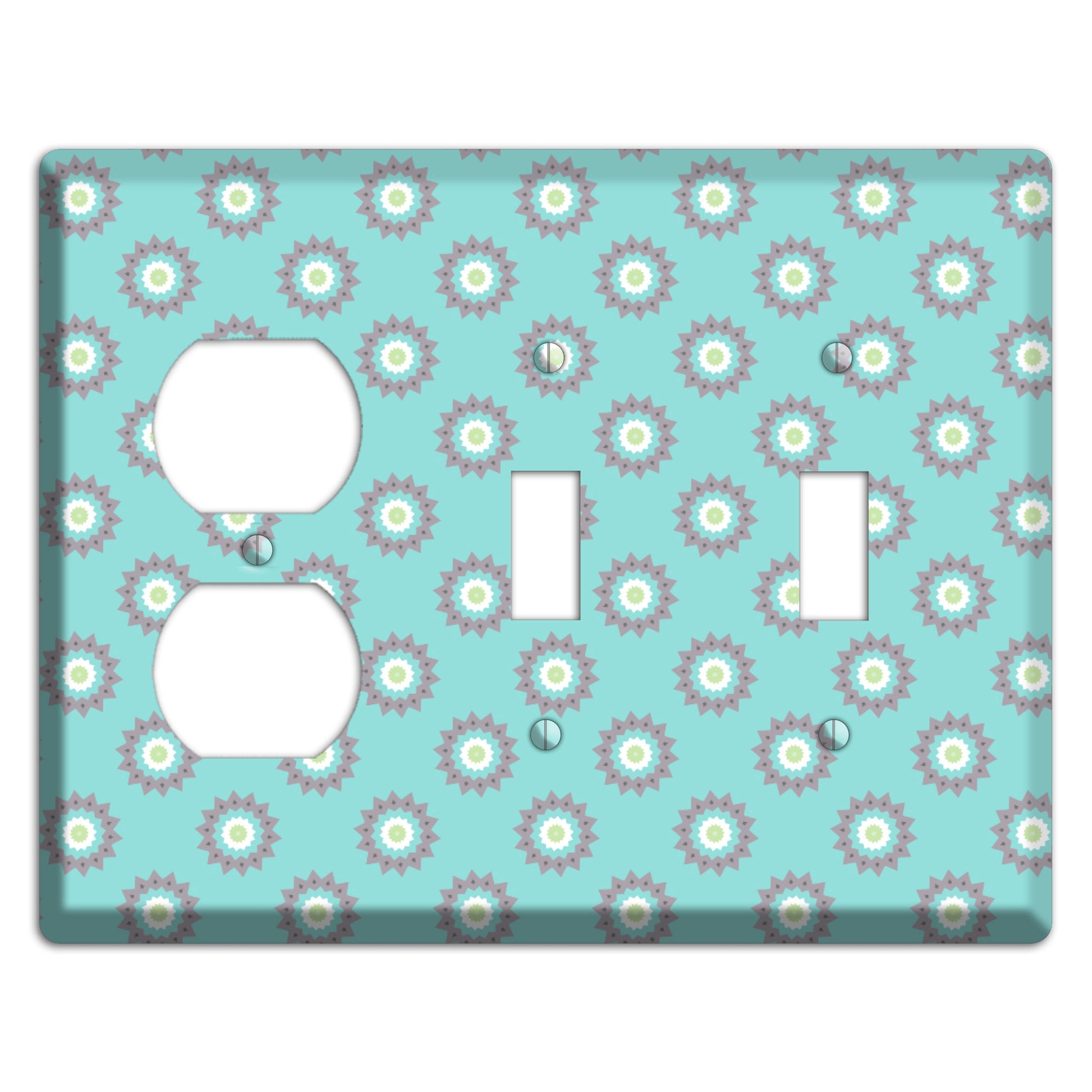 Turquoise with Suzani Dots Duplex / 2 Toggle Wallplate