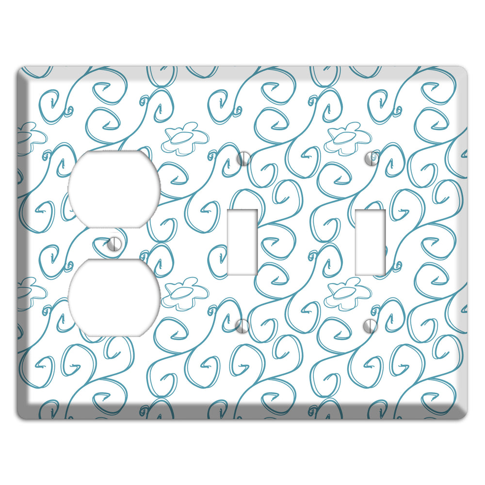 Blue Scroll Flower Contour Duplex / 2 Toggle Wallplate