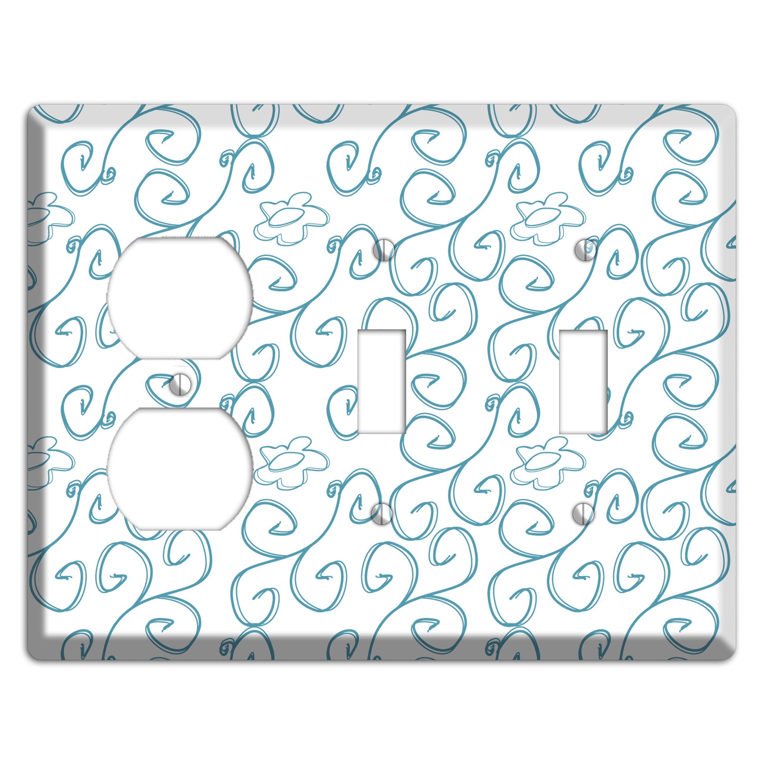 Blue Scroll Flower Contour Duplex / 2 Toggle Wallplate