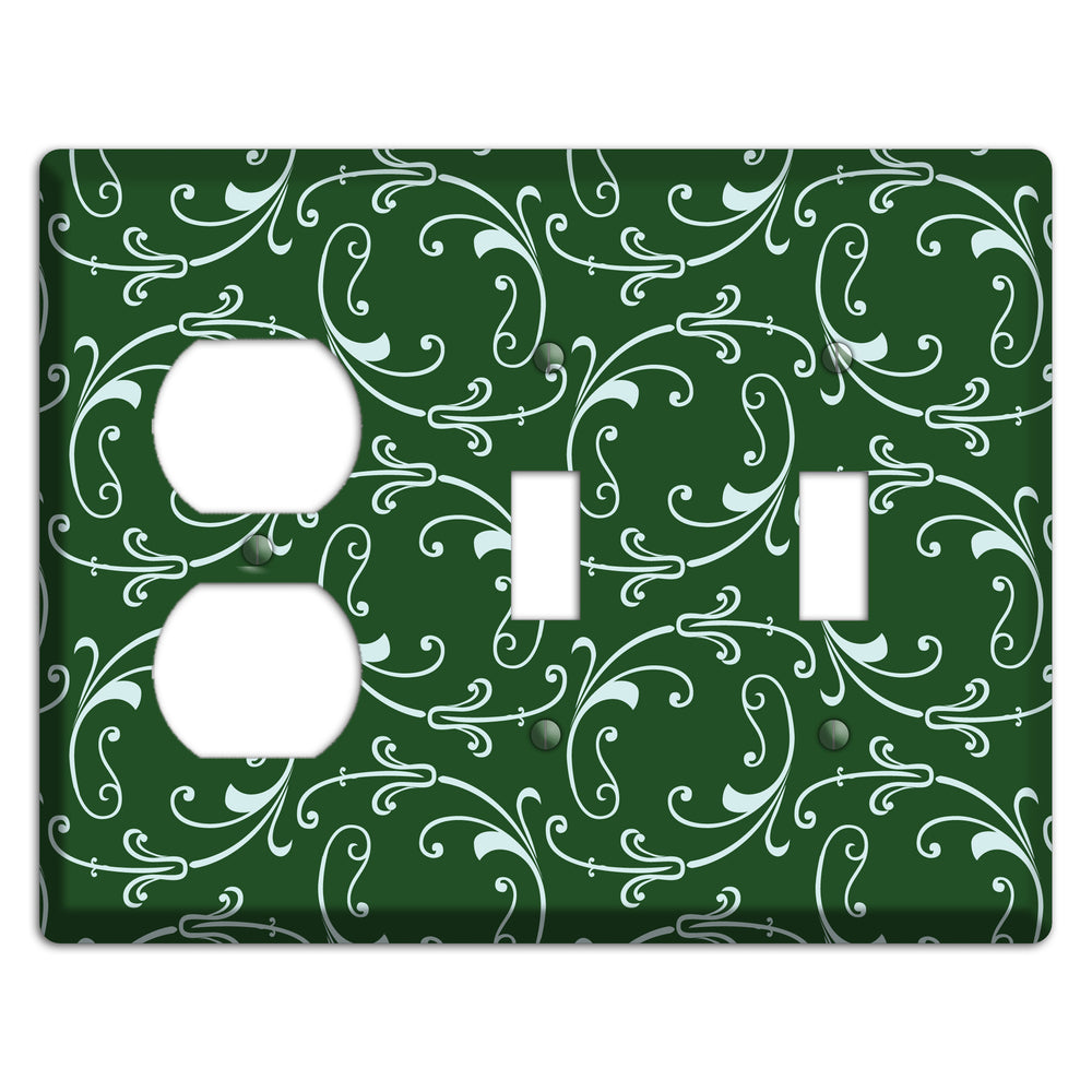 Green Victorian Sprig Duplex / 2 Toggle Wallplate