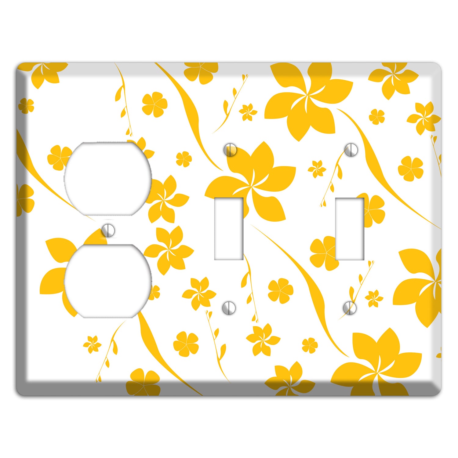 White with Yellow Flower Duplex / 2 Toggle Wallplate
