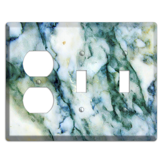 White, Green and Blue Marble Duplex / 2 Toggle Wallplate