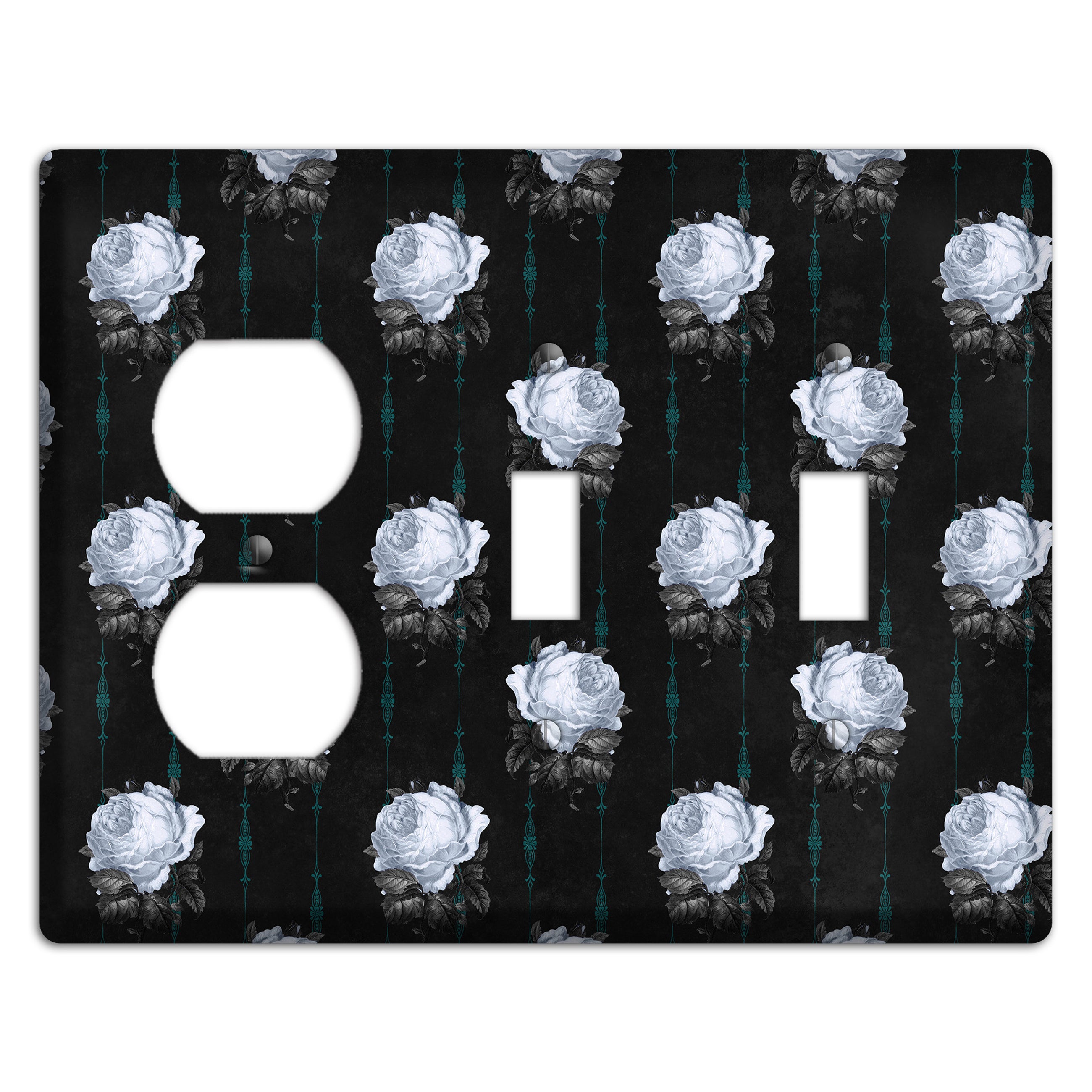 Dramatic Floral Black Duplex / 2 Toggle Wallplate
