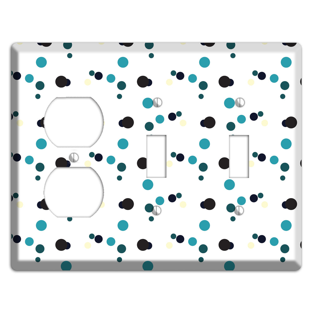 White with Teal and Black Multi Dots Duplex / 2 Toggle Wallplate