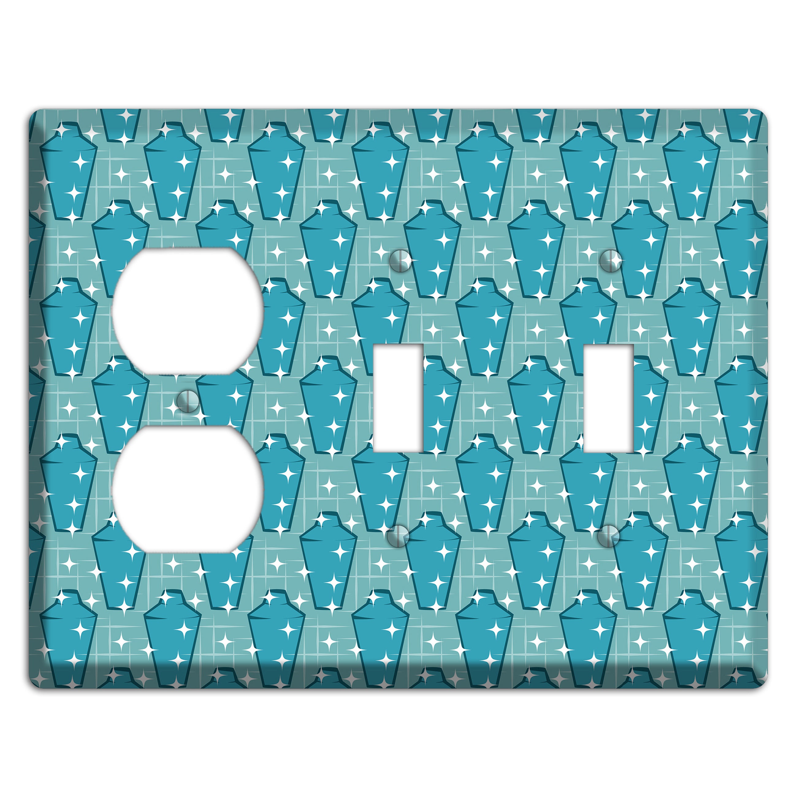 Retro Cocktail Shakers Duplex / 2 Toggle Wallplate