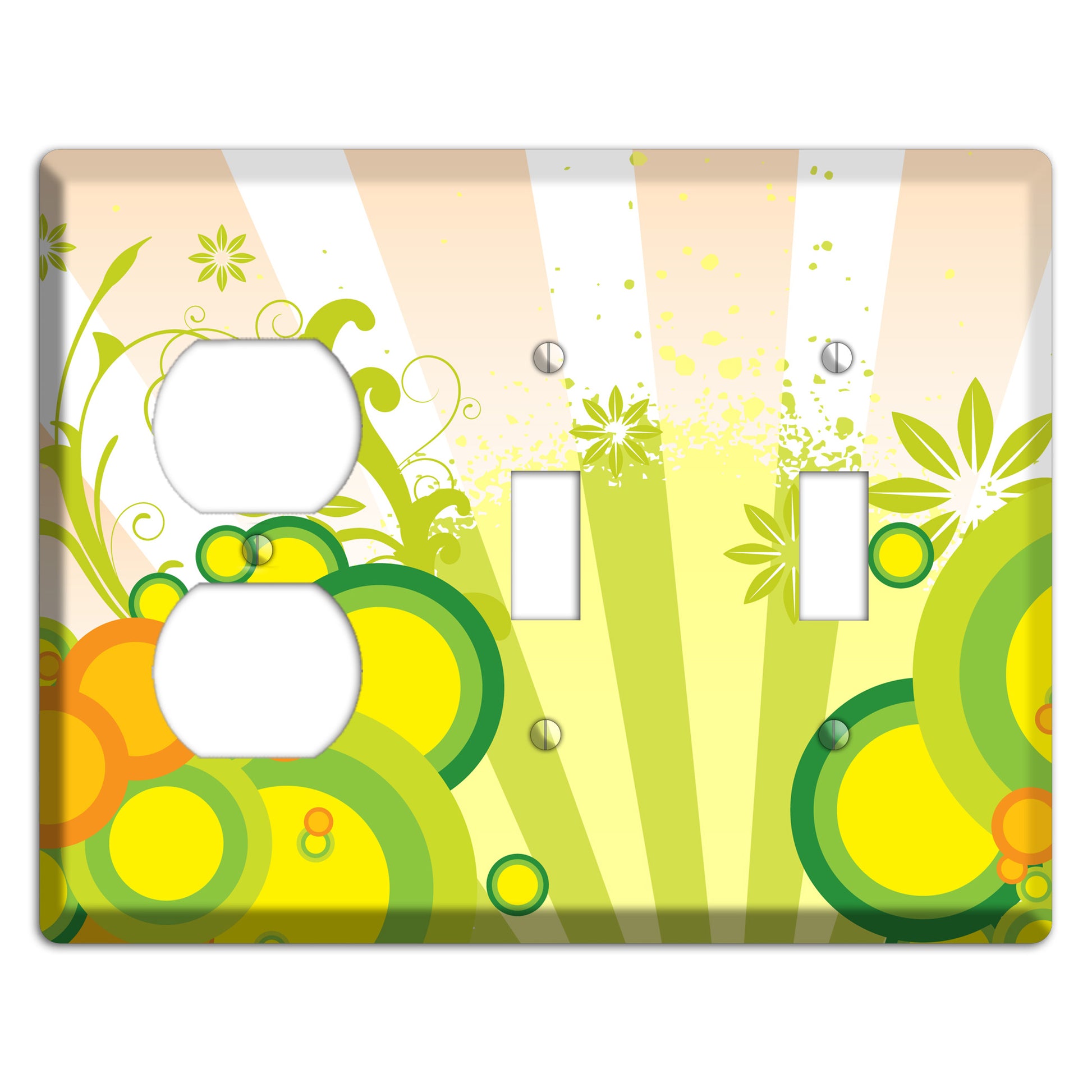 Green Yellow Orange Retro Sprig Duplex / 2 Toggle Wallplate