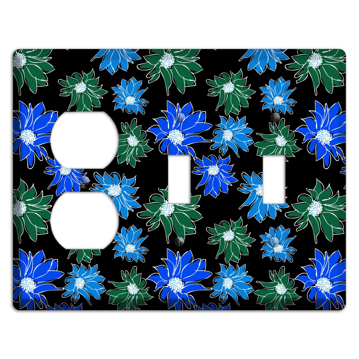 Blue and Green Flowers Duplex / 2 Toggle Wallplate