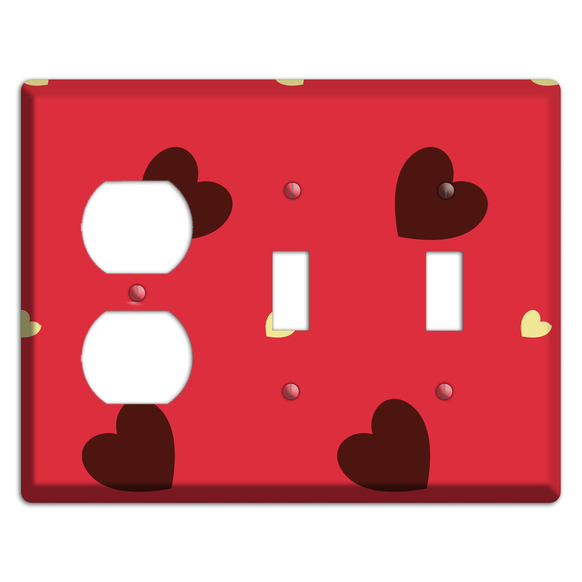Red with Hearts Duplex / 2 Toggle Wallplate