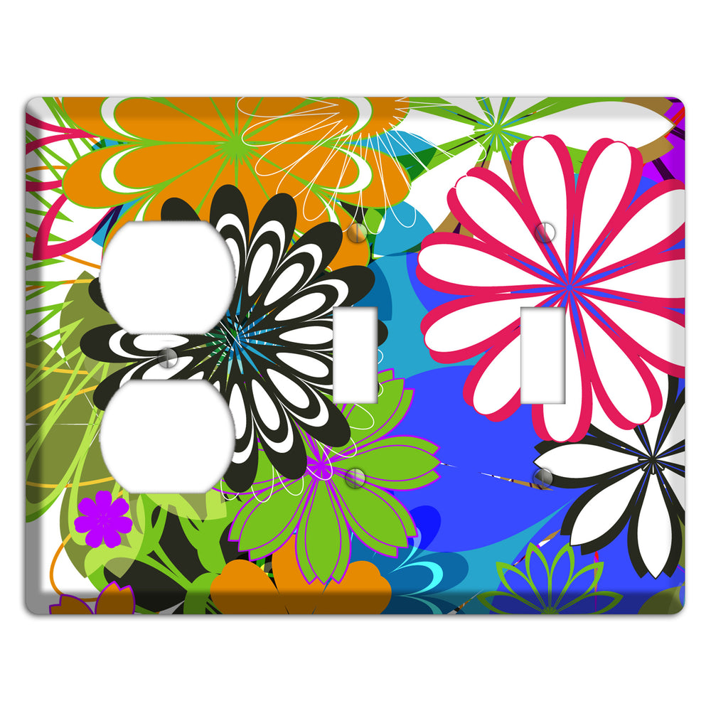 Multi Retro Flowers Duplex / 2 Toggle Wallplate