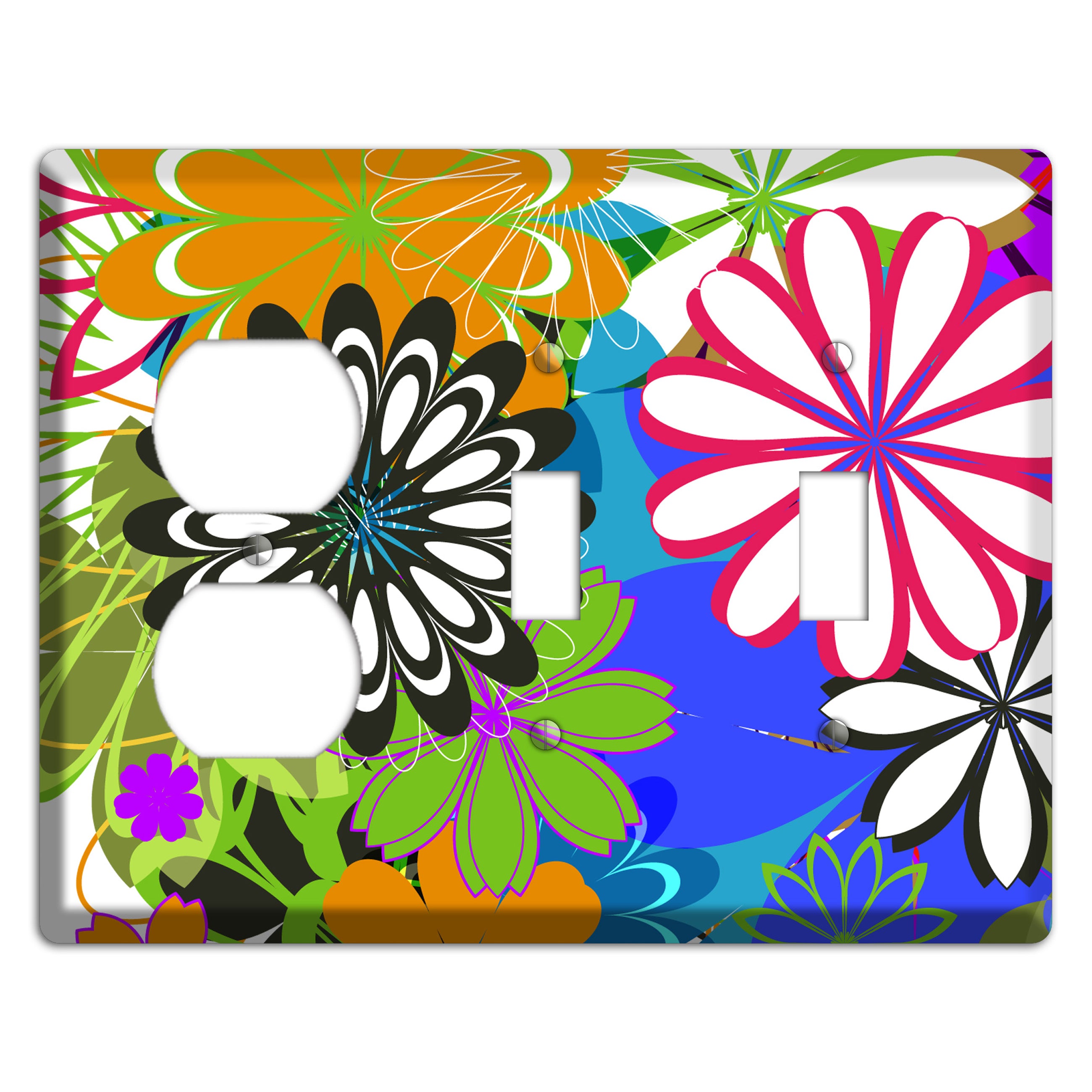Multi Retro Flowers Duplex / 2 Toggle Wallplate