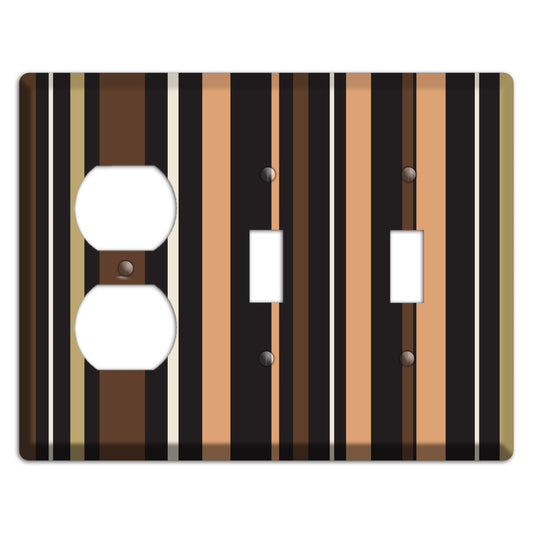 Multi Brown and Coral Vertical Stripe Duplex / 2 Toggle Wallplate