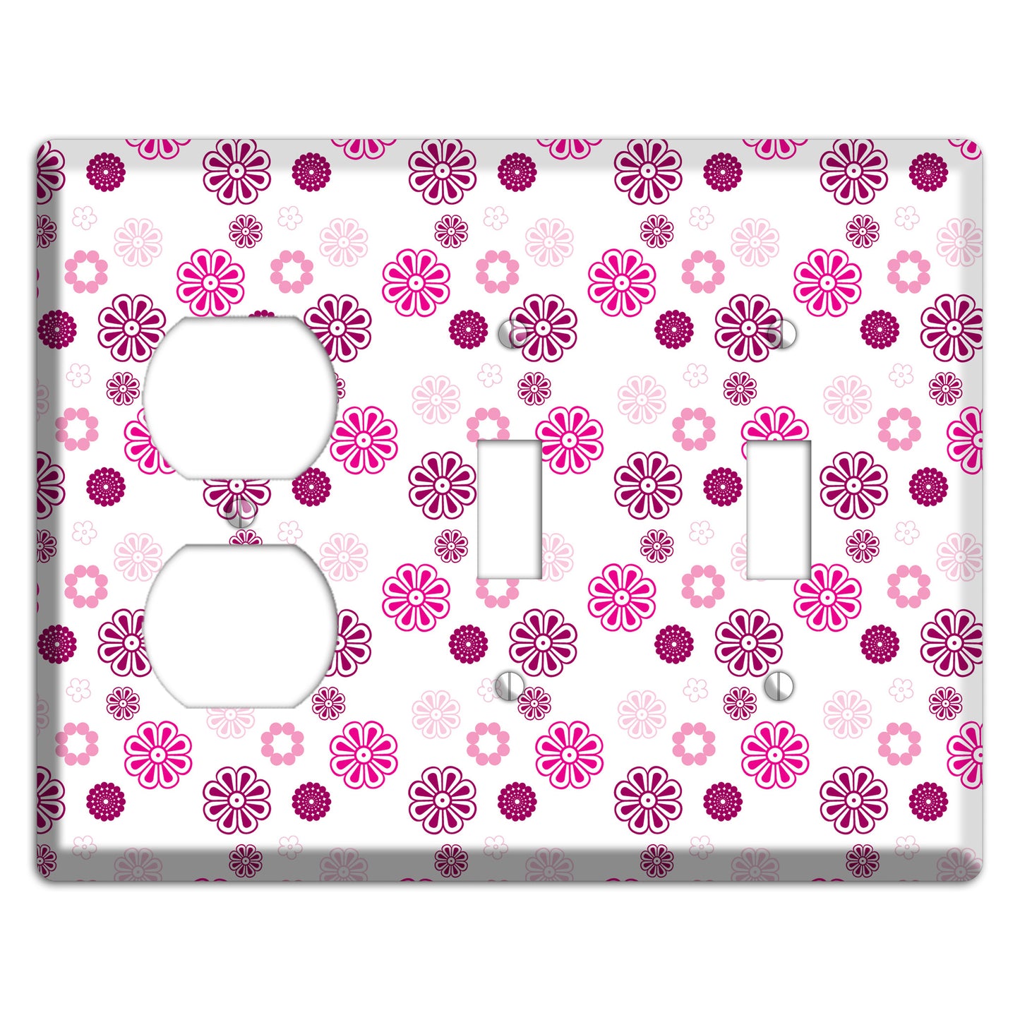 Maroon and Pink Retro Floral Duplex / 2 Toggle Wallplate