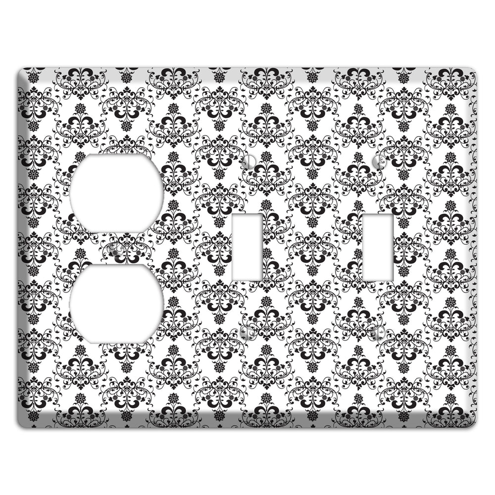 White with Black Cartouche Half Drop Duplex / 2 Toggle Wallplate