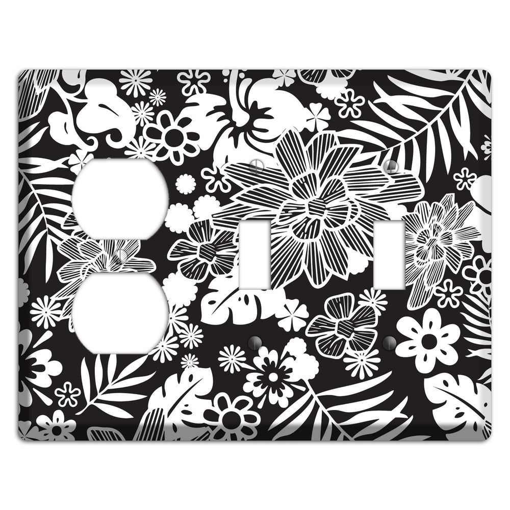 Black with White Tropical Duplex / 2 Toggle Wallplate