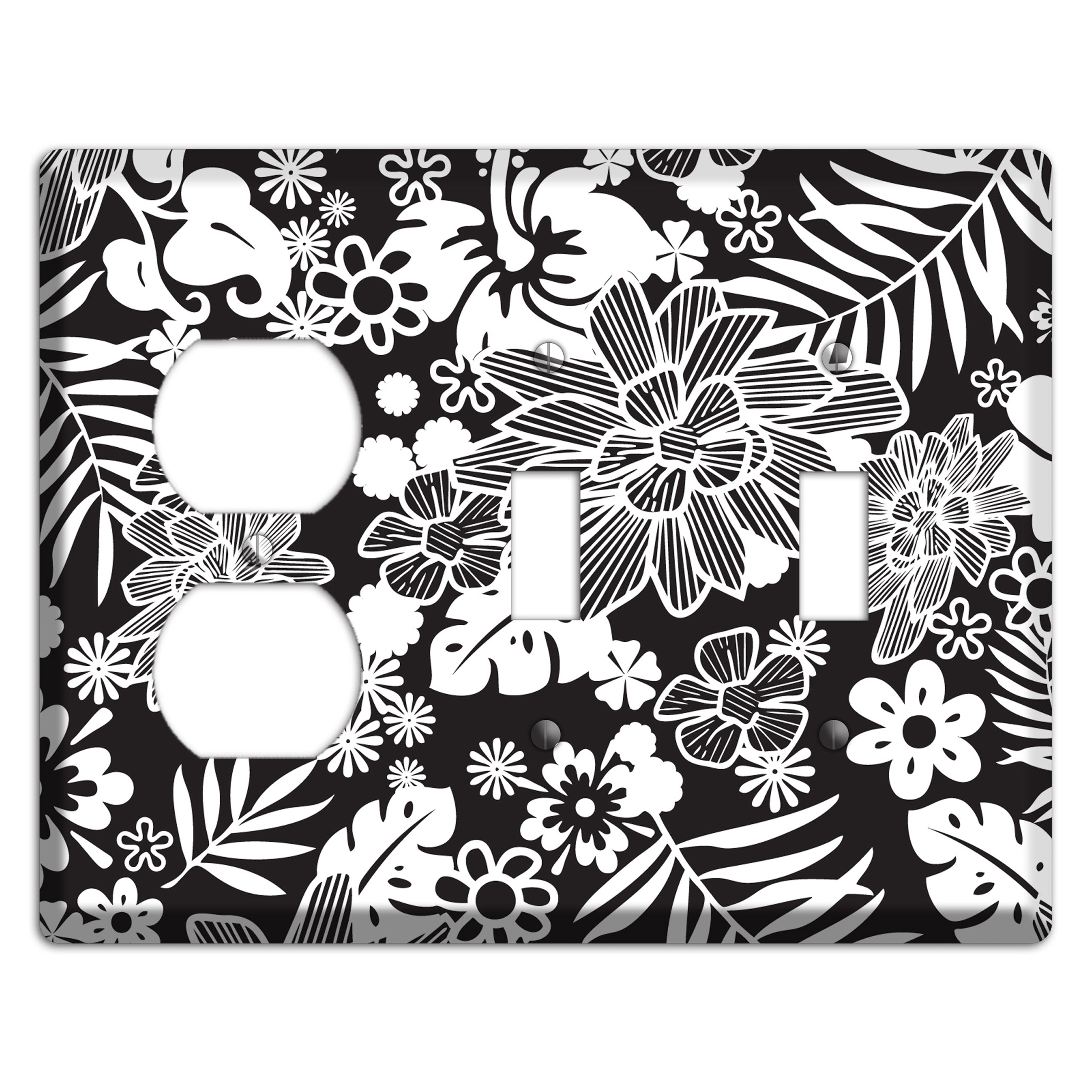 Black with White Tropical Duplex / 2 Toggle Wallplate