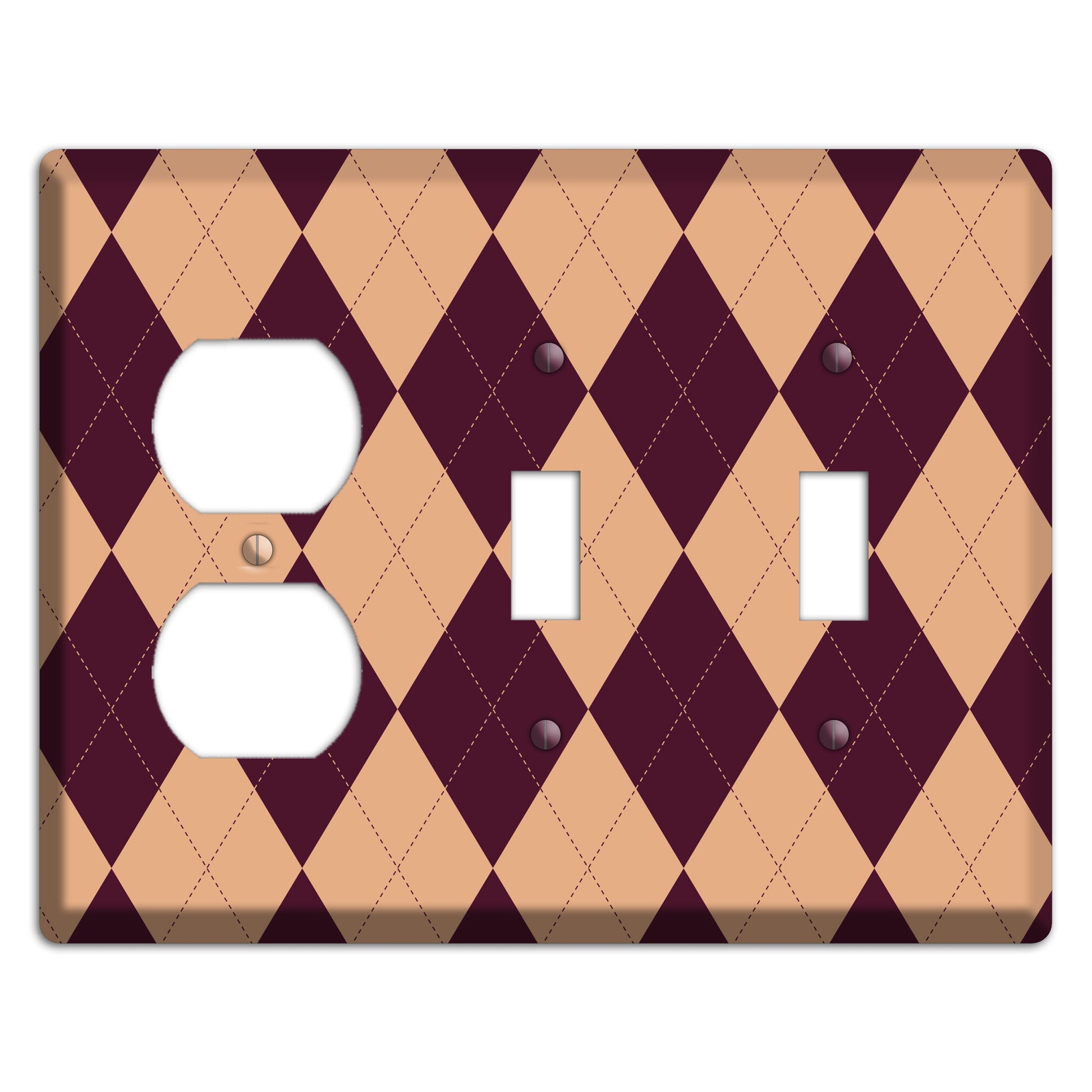 Purple and Beige Argyle Duplex / 2 Toggle Wallplate