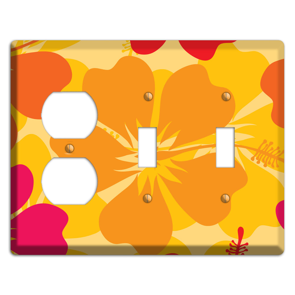 Orange Retro Flowers 2 Duplex / 2 Toggle Wallplate