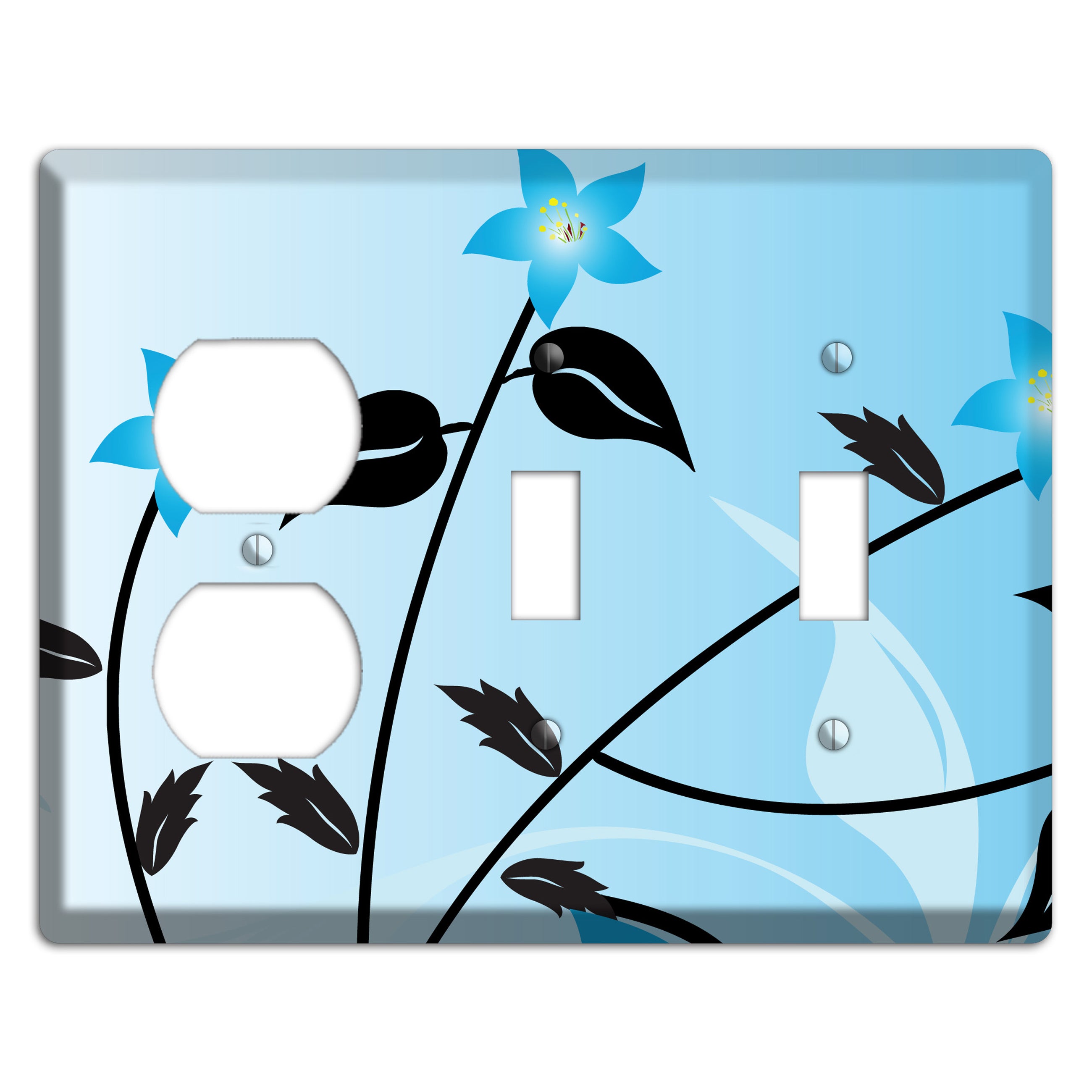 Blue Double Sprig Duplex / 2 Toggle Wallplate