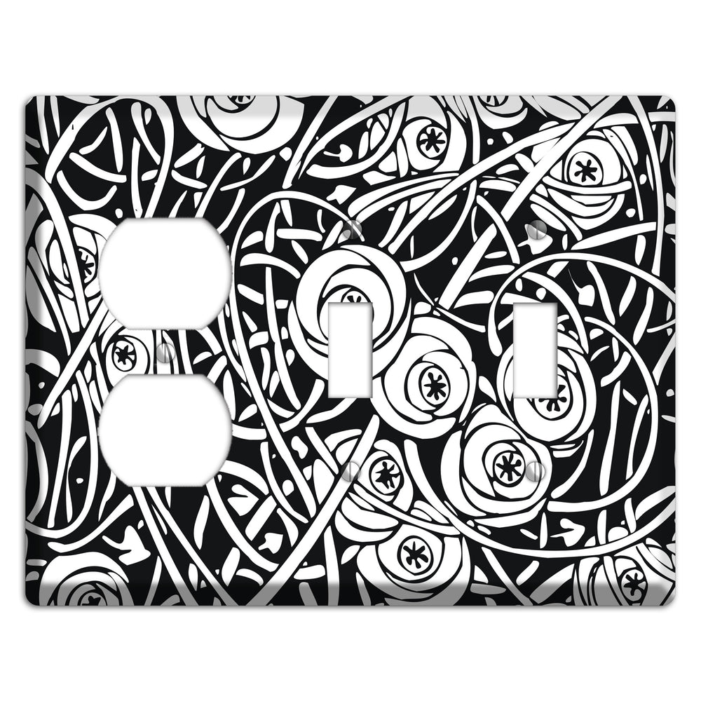 Black and White Deco Floral Duplex / 2 Toggle Wallplate