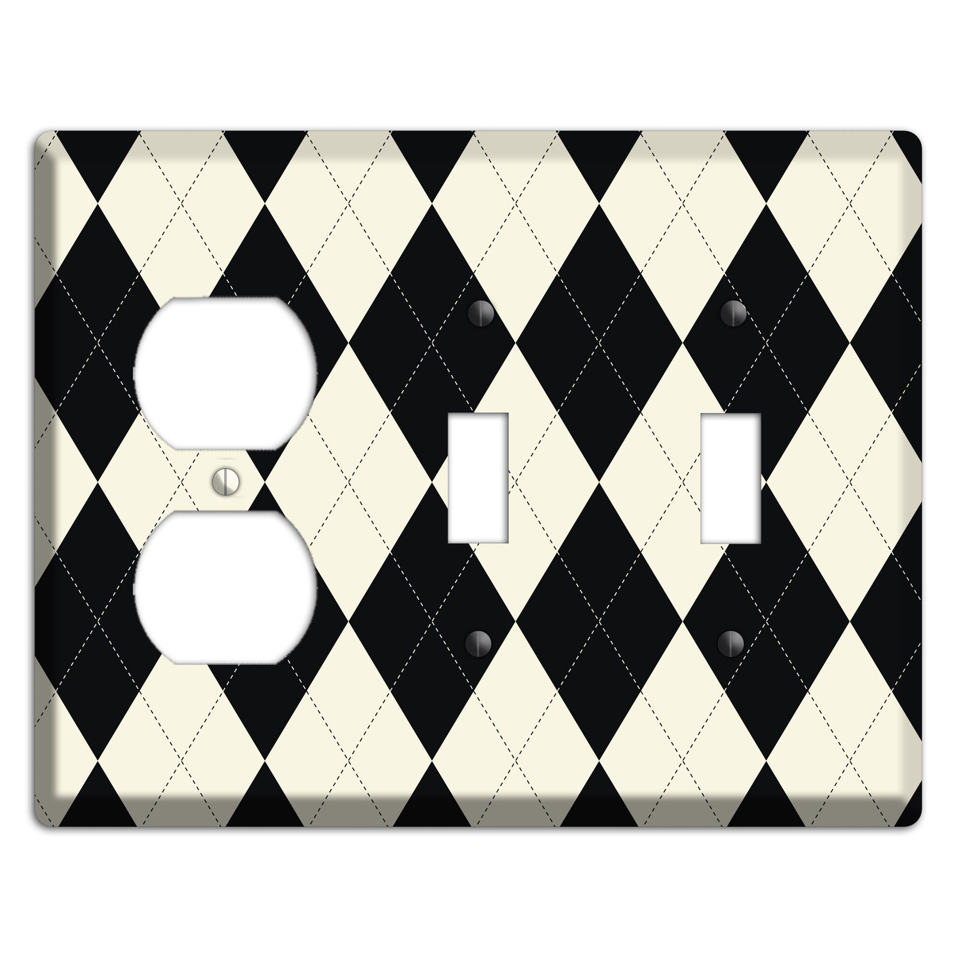 Black and Tan Argyle Duplex / 2 Toggle Wallplate