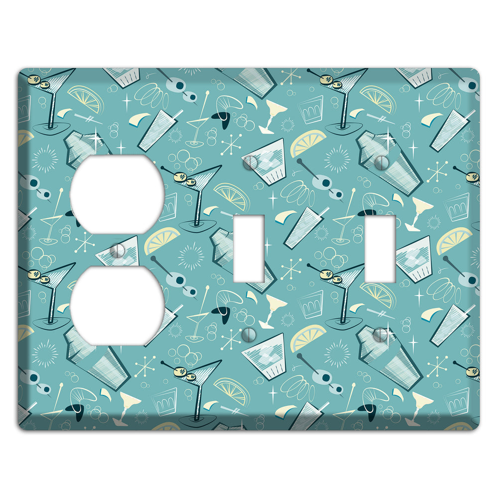 Retro Cocktails Teal Duplex / 2 Toggle Wallplate