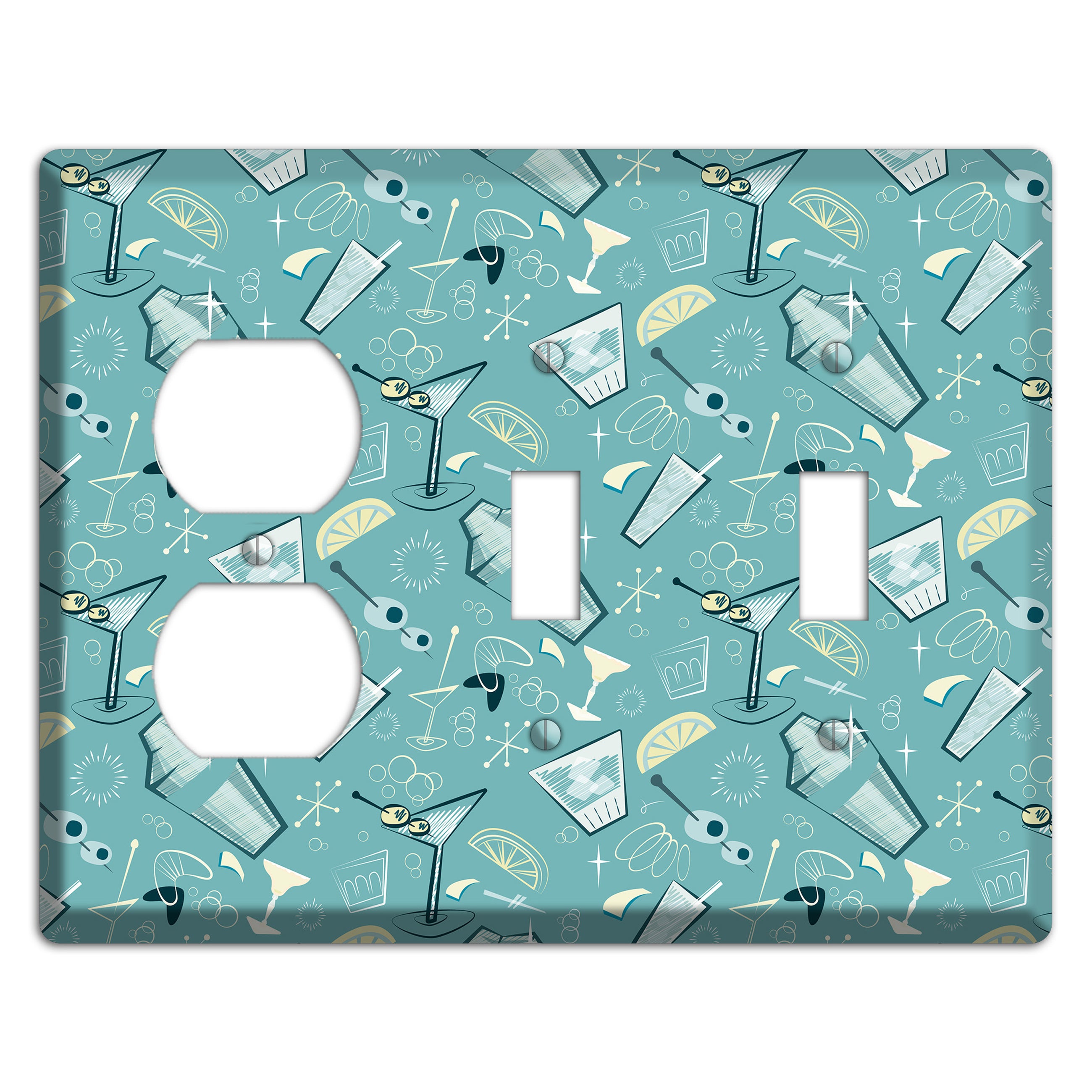 Retro Cocktails Teal Duplex / 2 Toggle Wallplate