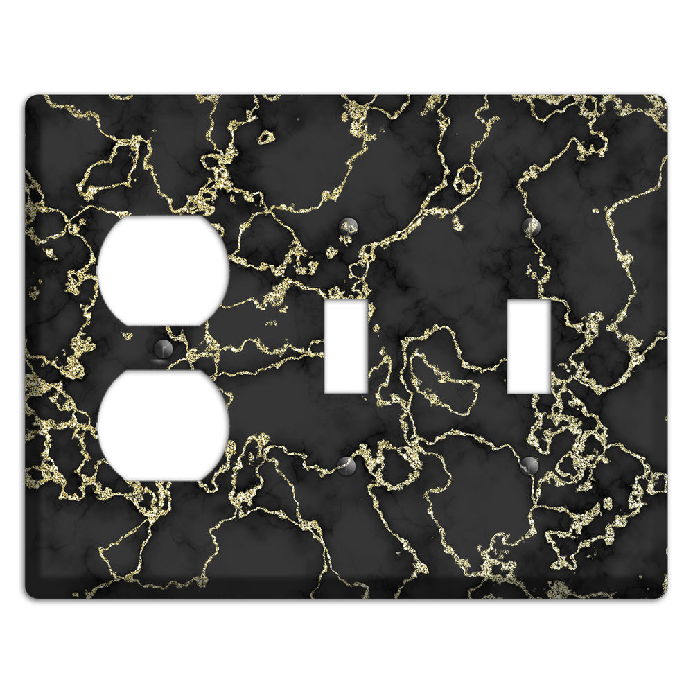 Black and Gold Marble Shatter Duplex / 2 Toggle Wallplate