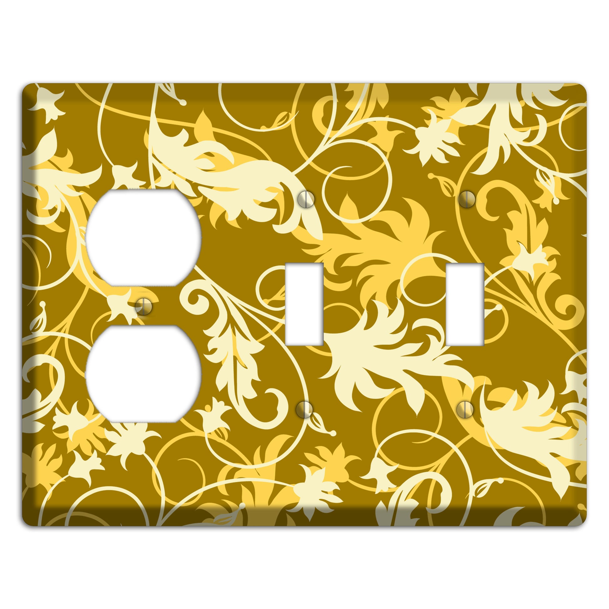 Brown and Tan Victorian Sprig Duplex / 2 Toggle Wallplate