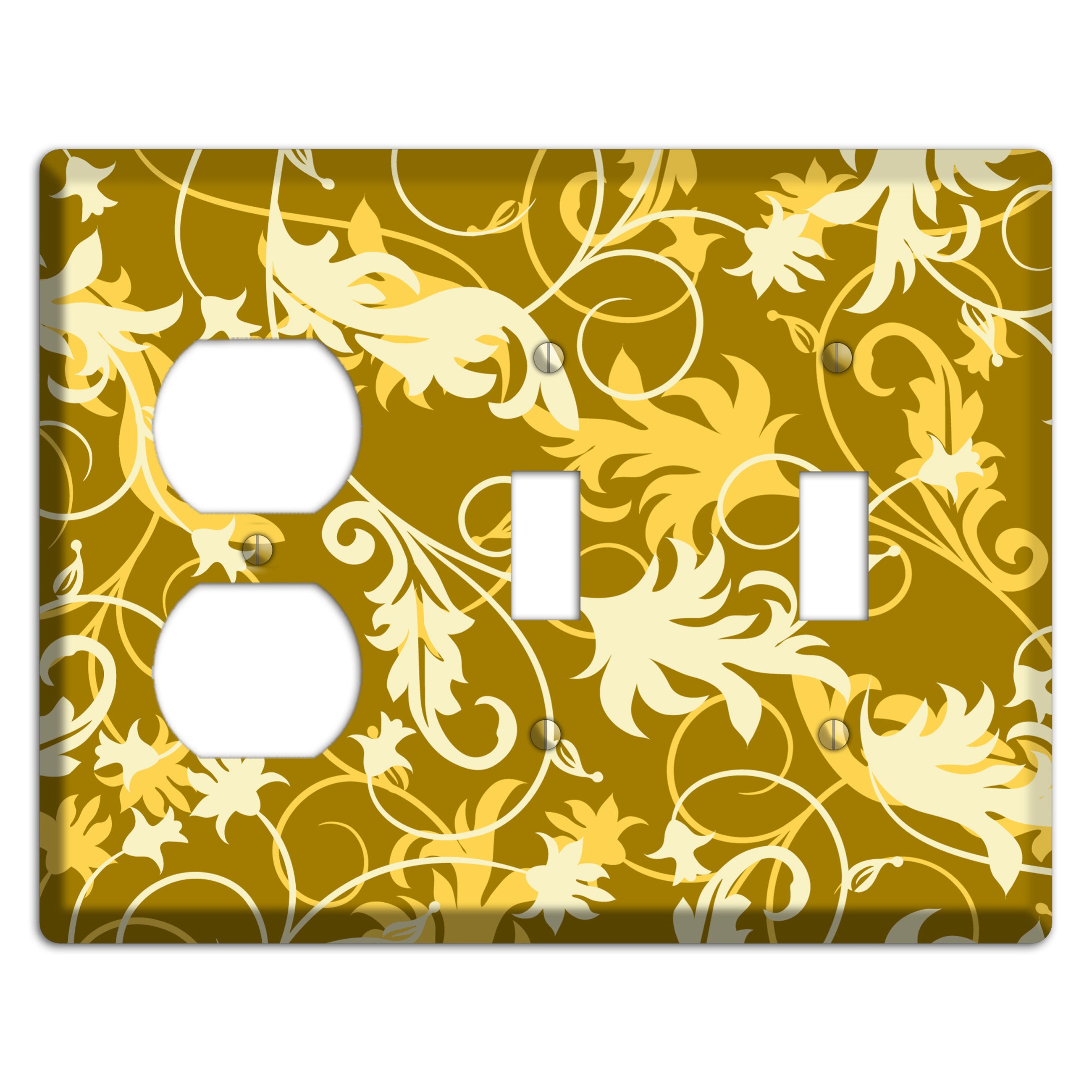 Brown and Tan Victorian Sprig Duplex / 2 Toggle Wallplate