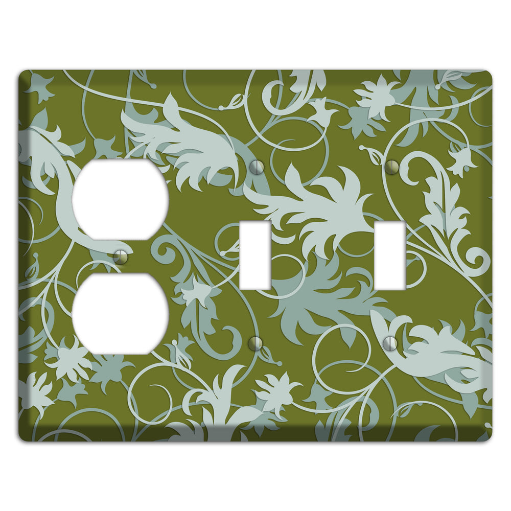 Green and Beige Victorian Sprig Duplex / 2 Toggle Wallplate