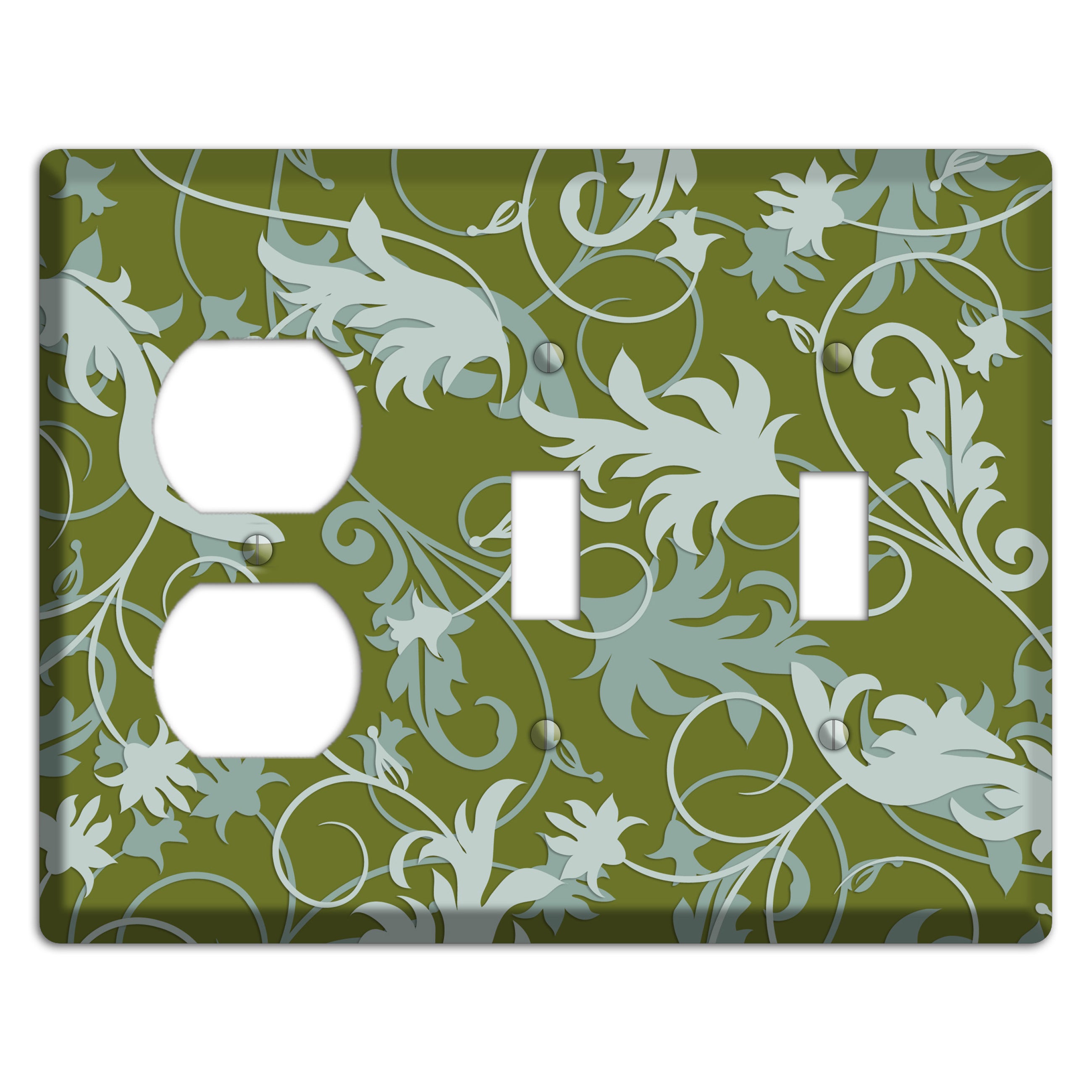 Green and Beige Victorian Sprig Duplex / 2 Toggle Wallplate