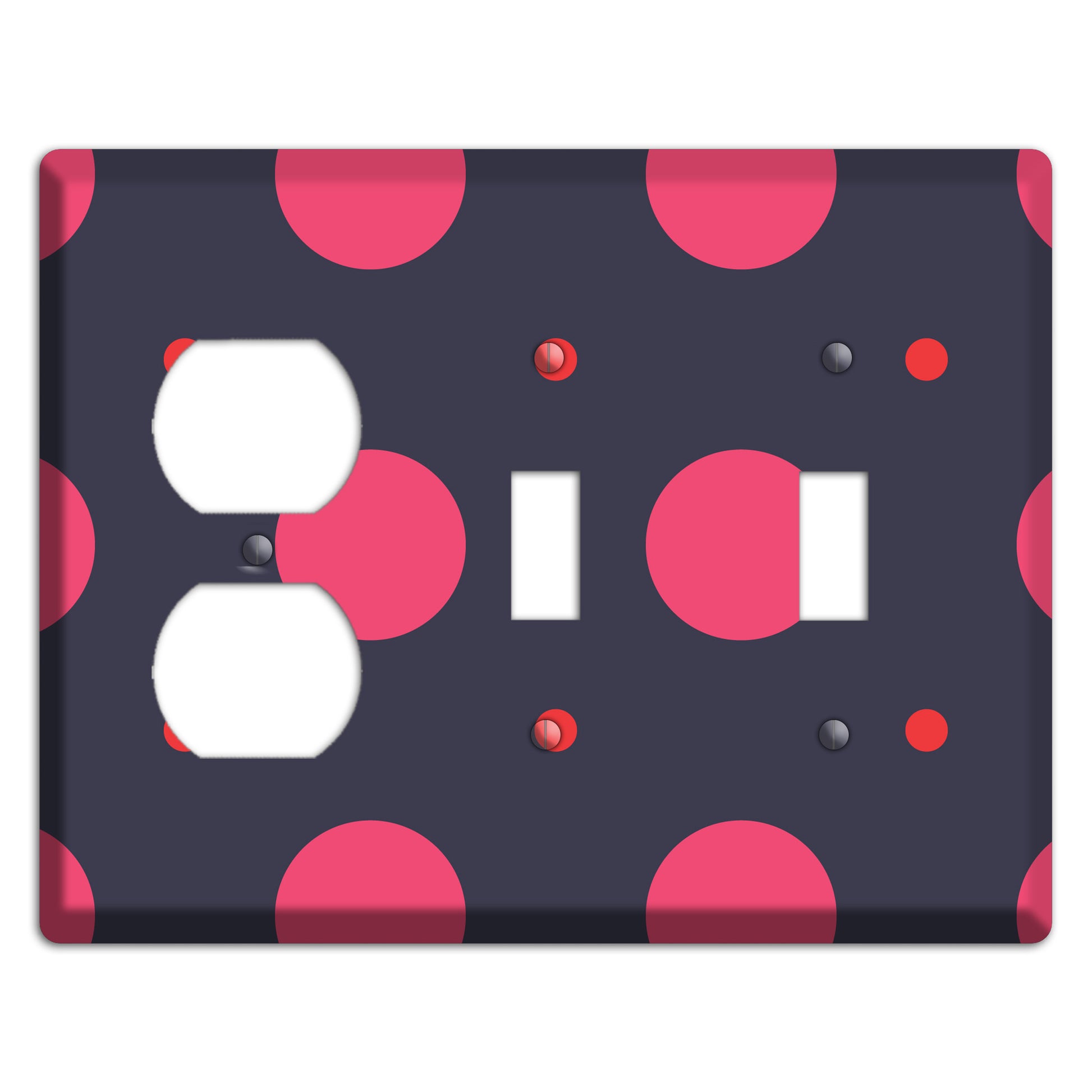 Dark Grey with Fuschia Multi Tiled Medium Dots Duplex / 2 Toggle Wallplate