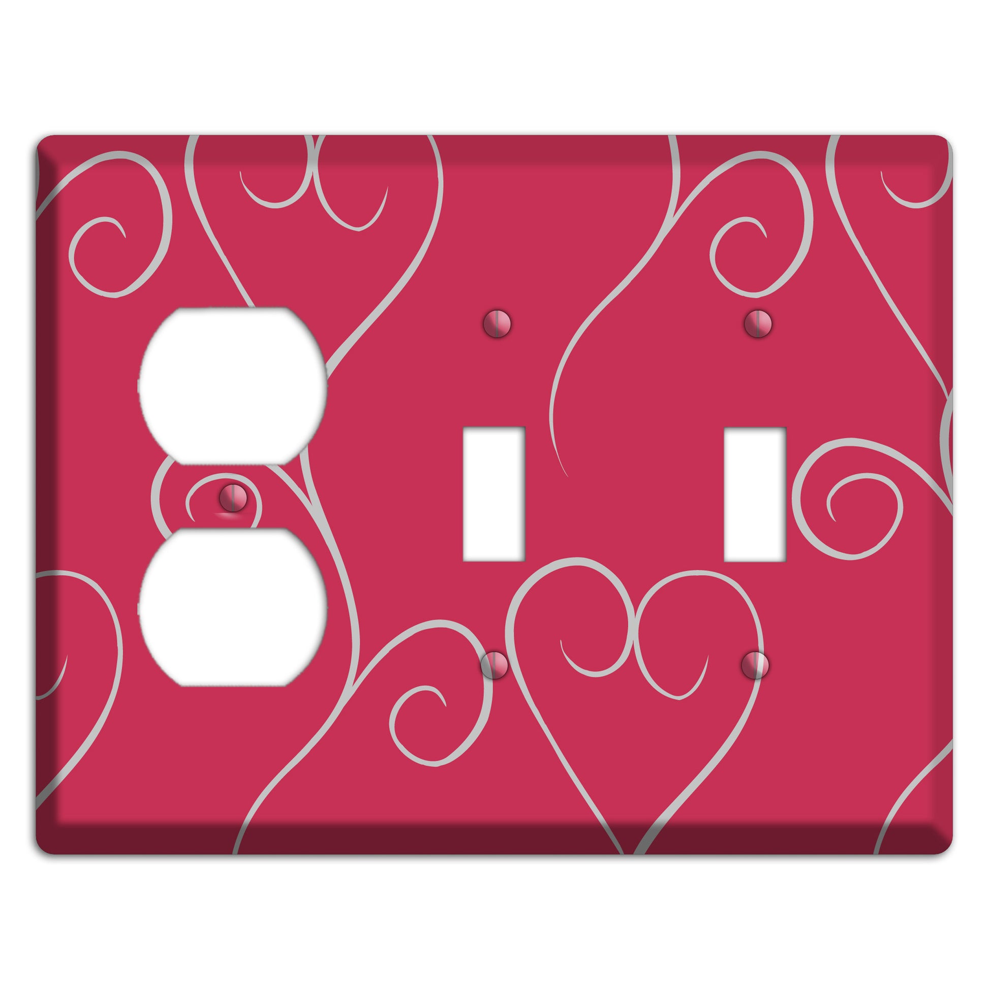 Fuschia Scroll Heart Duplex / 2 Toggle Wallplate