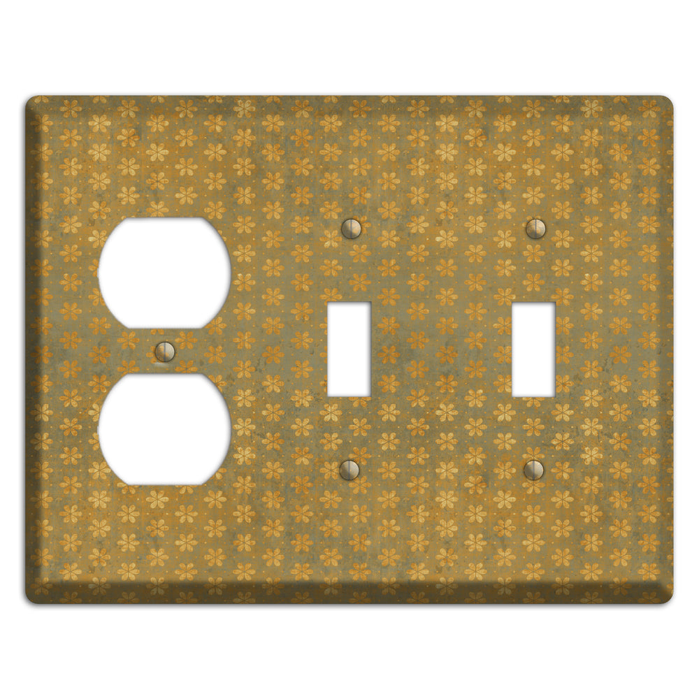 Olive Grunge Floral Contour Duplex / 2 Toggle Wallplate