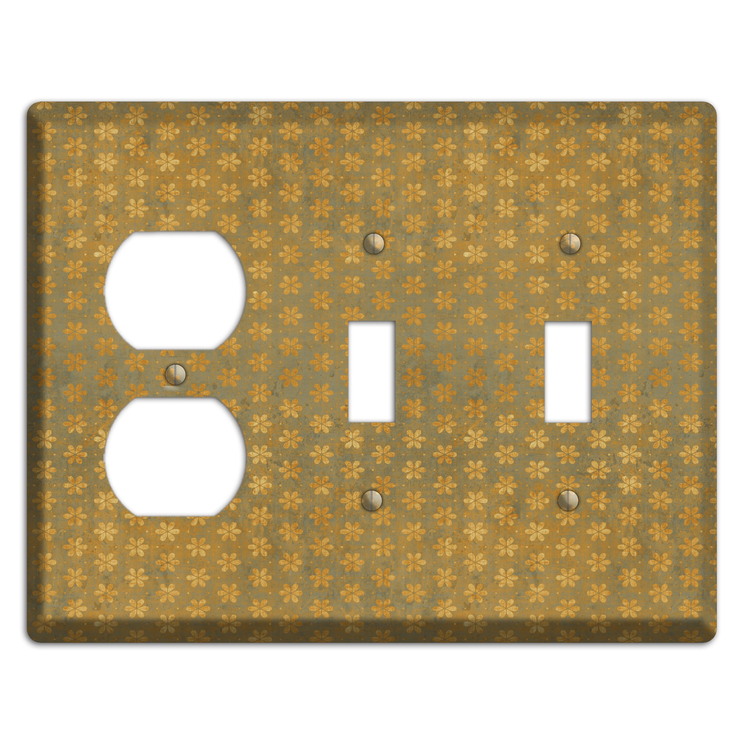 Olive Grunge Floral Contour Duplex / 2 Toggle Wallplate