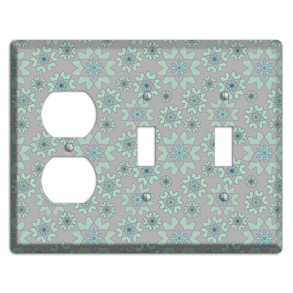 Grey with Aqua Retro Suzani Duplex / 2 Toggle Wallplate
