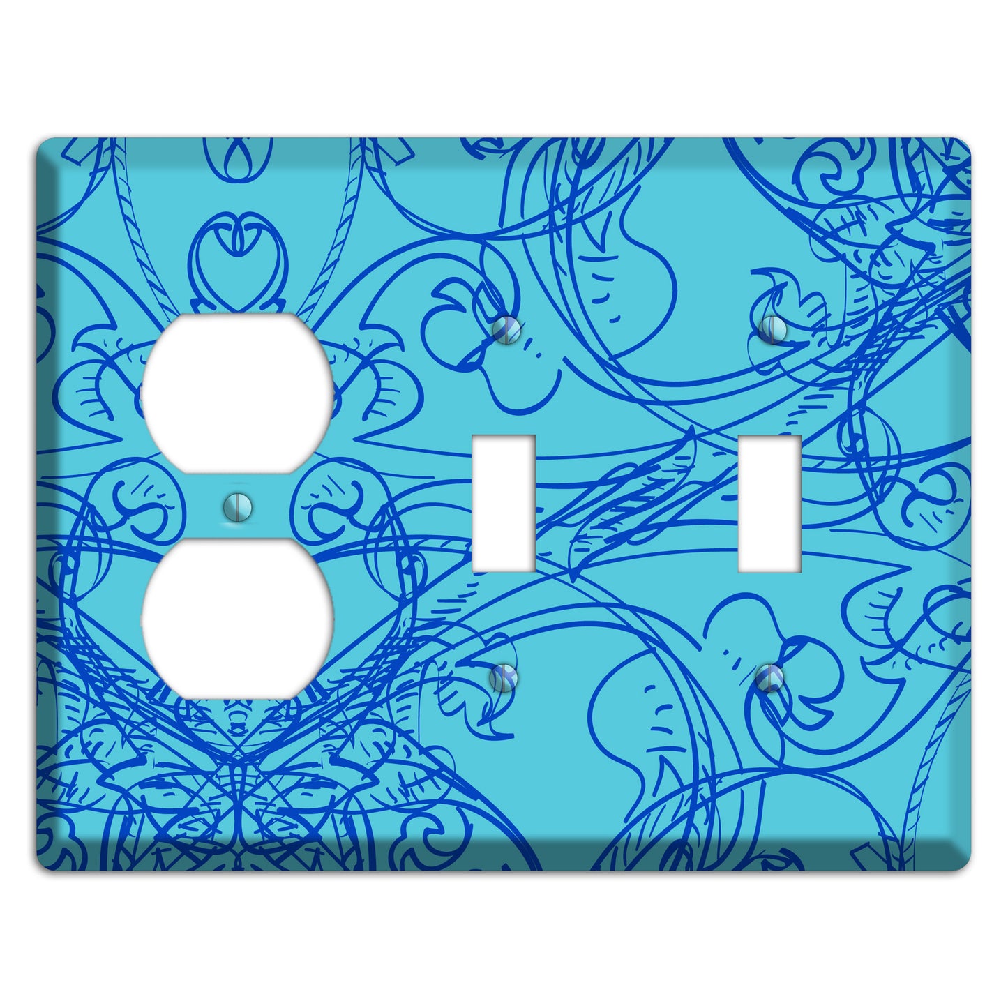 Turquoise Deco Sketch Duplex / 2 Toggle Wallplate
