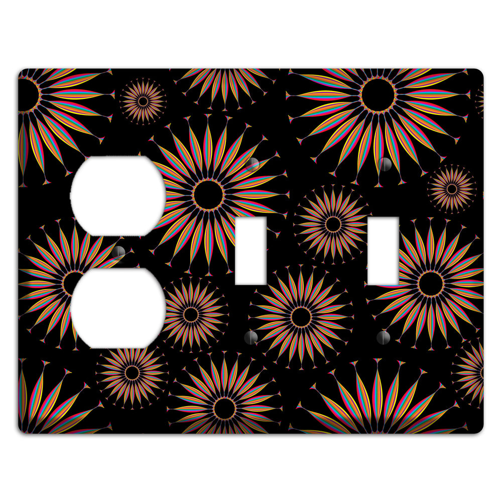 Black with Multi Suzani Duplex / 2 Toggle Wallplate