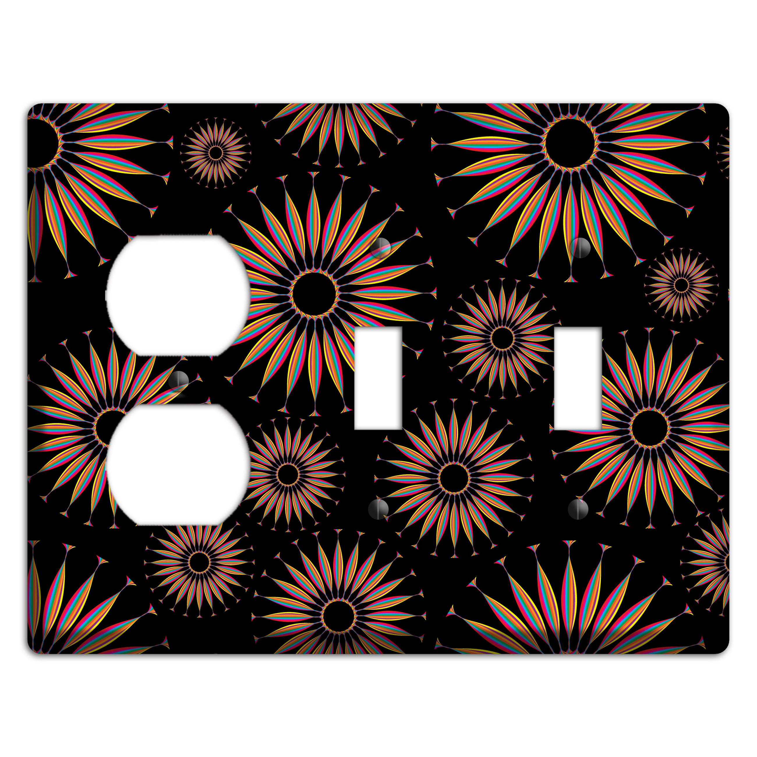 Black with Multi Suzani Duplex / 2 Toggle Wallplate