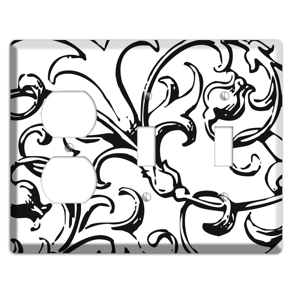 Victorian Black and White Duplex / 2 Toggle Wallplate