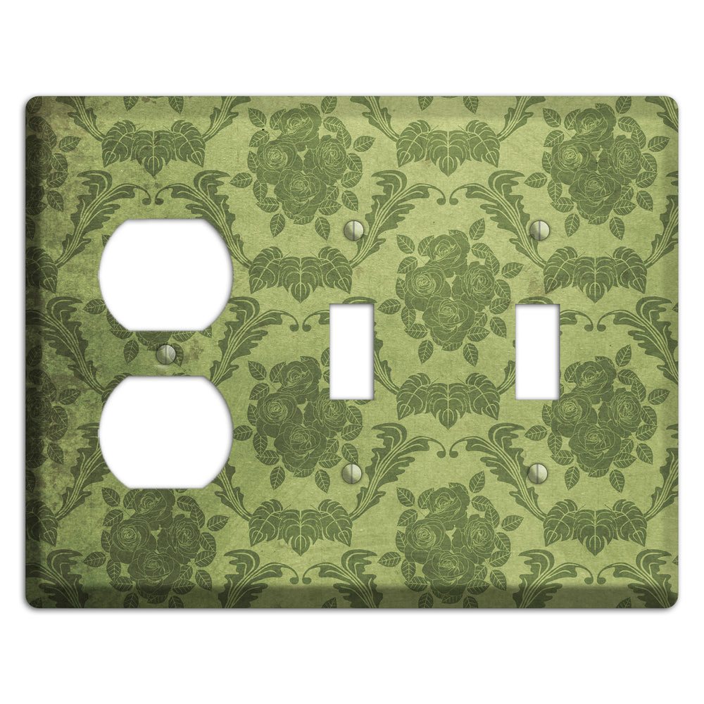 Green Smoke Vintage Rose Damask Duplex / 2 Toggle Wallplate