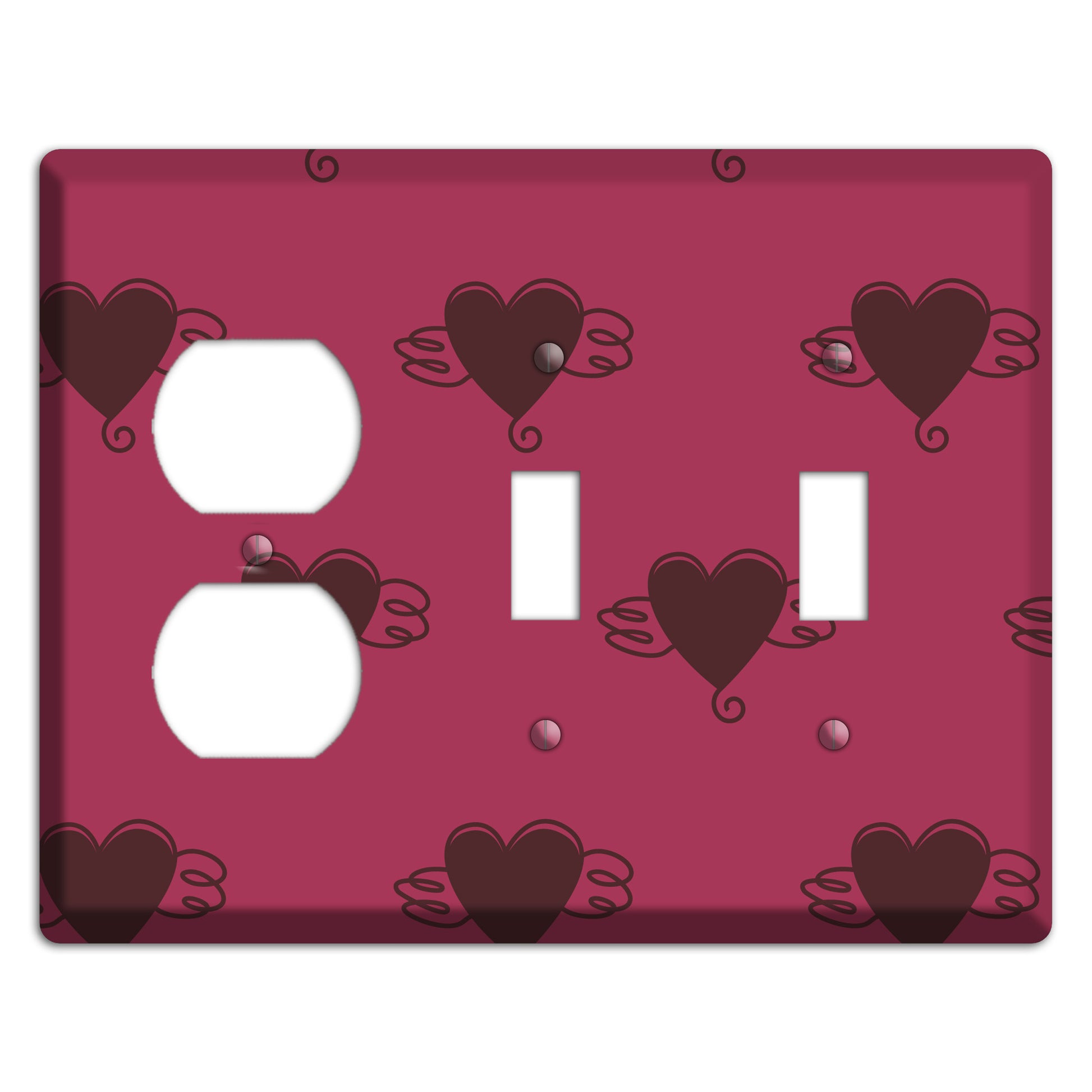 Fuschia Winged Hearts 2 Duplex / 2 Toggle Wallplate